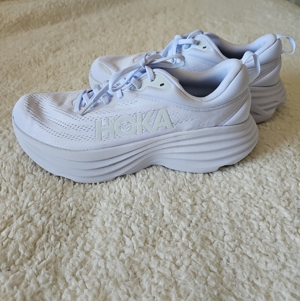 Hoka Bondi 8 Stealth Women's White Athletic Shoes, Size 10B